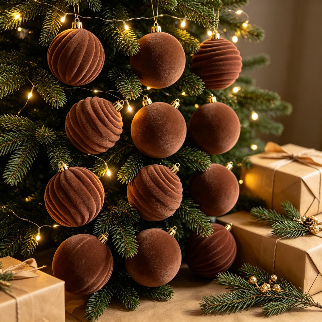 Flocked Velvet Christmas Balls Ornaments, Hanging Christmas Baubles for Christmas Tree Decorations, Farmhouse Holiday Decor