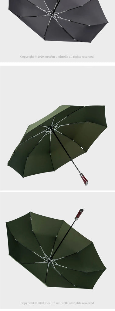 Parachase Automatic Umbrella Men 120cm Large Folding Umbrella Windproof Strong Wooden Handle Big Golf Luxury Umbrella 8K