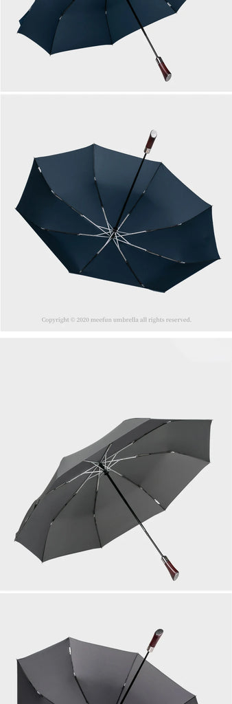 Parachase Automatic Umbrella Men 120cm Large Folding Umbrella Windproof Strong Wooden Handle Big Golf Luxury Umbrella 8K