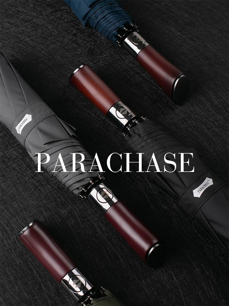 Parachase Automatic Umbrella Men 120cm Large Folding Umbrella Windproof Strong Wooden Handle Big Golf Luxury Umbrella 8K