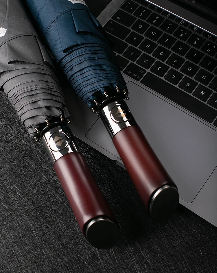 Parachase Automatic Umbrella Men 120cm Large Folding Umbrella Windproof Strong Wooden Handle Big Golf Luxury Umbrella 8K