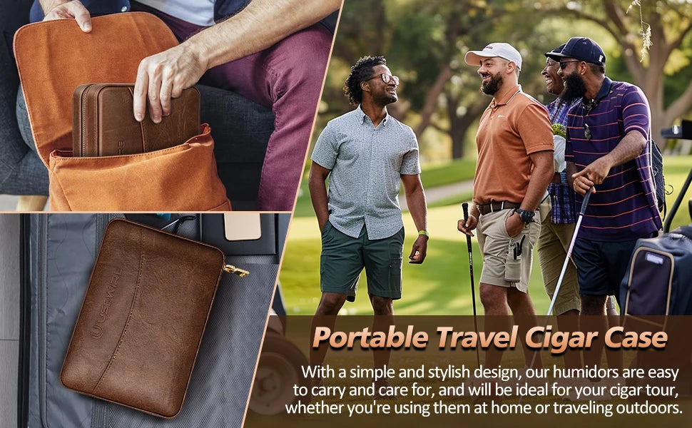 Leather Cigar Humidor with Cigar Lighter,Built-in Straight Cigar Cutter and Cigar Punch,Humidifier and Cedar Tray