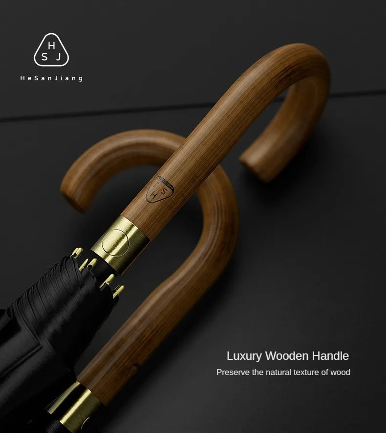 New Wooden Long Handle Luxury Umbrella Men Women, Outdoor 8 Bones Big Golf Rain Umbrella Windproof Strong, 120cm Diameter