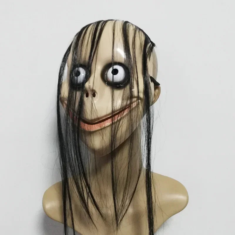 Halloween Horror with Long Hair Cosplay Female Ghost Mask Roleplay MO Masks Funny Mask V-shaped Mouth Mask Party Tricky Toys