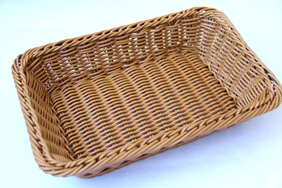 Hand-Woven Imitation Rattan Basket, Rectangular Storage Box, Fruit Snack Bread Cosmetic Organizer for Home Kitchen