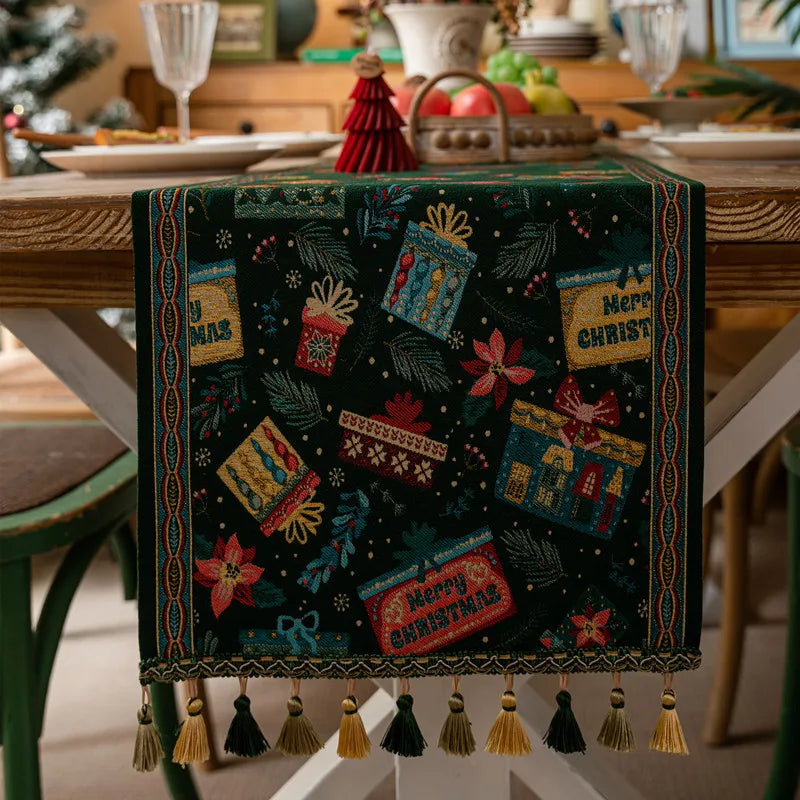 Christmas Snowflake Decoration Table Runner Jacquard Dining Cloth New Year Gift Winter Home Rustic Decor Bed Tail Flag Cover