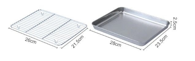 Flat Bottom 430 Stainless Steel Square Plate Oven Safe BBQ Grill Pan Drain Tray Oil Drip Rack Prep Plate for Roasting Grilling