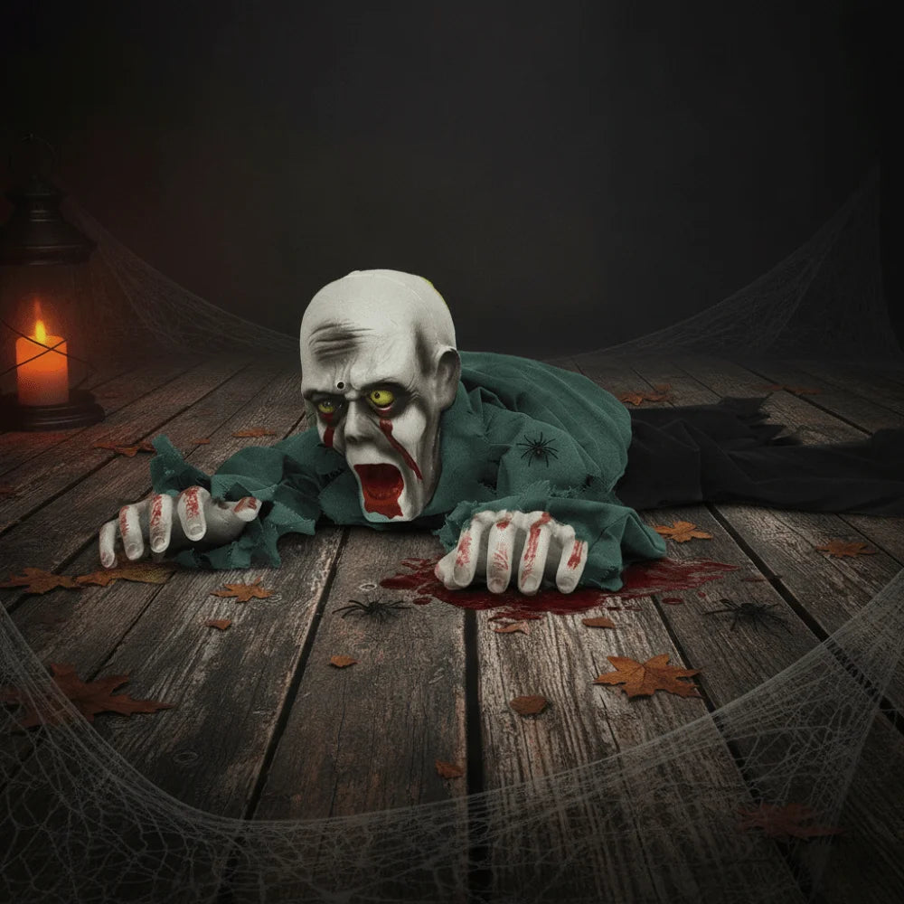 Electric Halloween Crawling Ghost Bald Head Voice-activated Climbing Zombie Figure Realistic Folding Escape Room Climbing Ghost