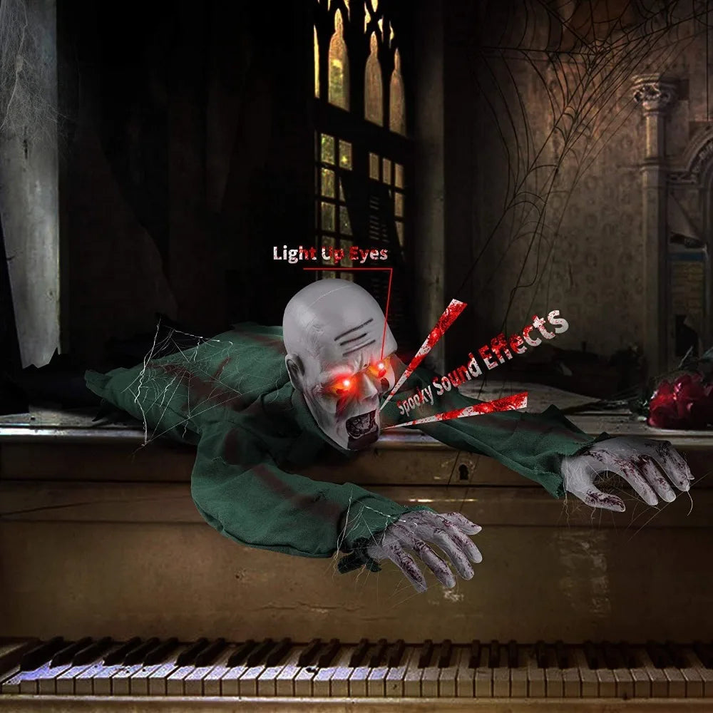 Electric Halloween Crawling Ghost Bald Head Voice-activated Climbing Zombie Figure Realistic Folding Escape Room Climbing Ghost