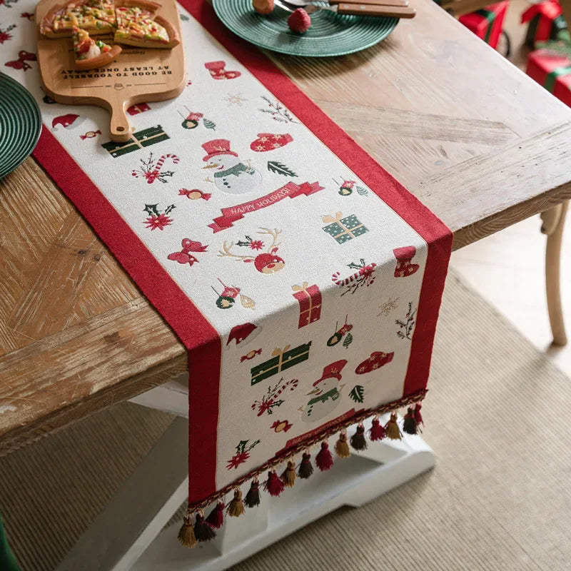 Christmas Snowflake Decoration Table Runner Jacquard Dining Cloth New Year Gift Winter Home Rustic Decor Bed Tail Flag Cover