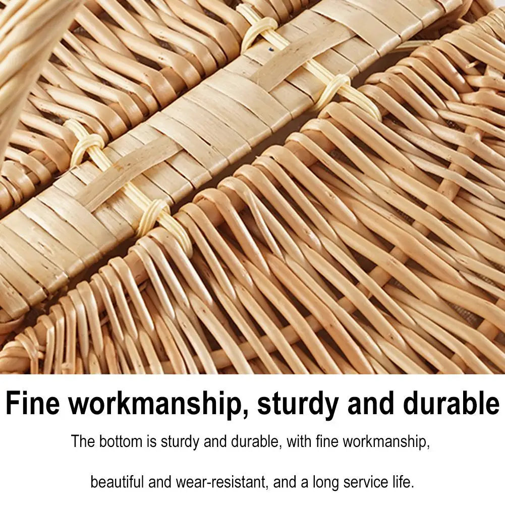 Handmade Wicker Picnic Basket With Handle Picnic Hamper Multi-Purpose Willow Woven Storage Box Outdoor Camping Fruit Basket