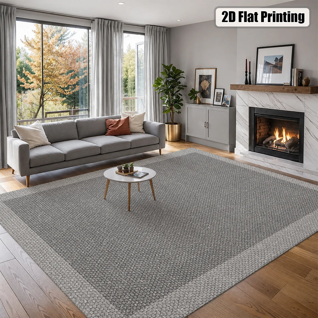 Large Indoor Area Rug, Soft Velvet Low Pile with Non-Slip Dotted Backing, Machine Washable Neutral Gray Textured Rug for Living Room Bedroom Modern Home Decor