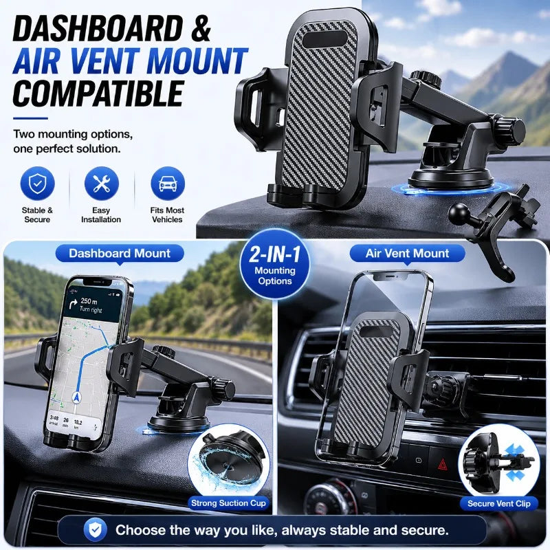 2-in-1 Universal Car Phone Mount for phone 4-6.5 inches