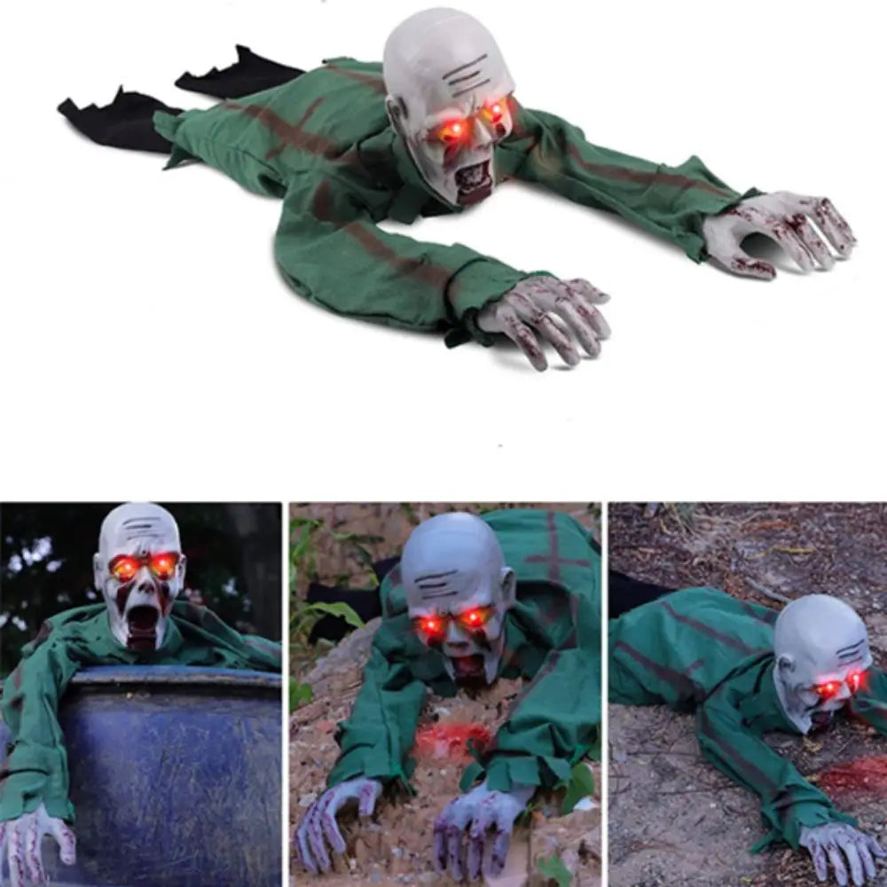 Electric Halloween Crawling Ghost Bald Head Voice-activated Climbing Zombie Figure Realistic Folding Escape Room Climbing Ghost