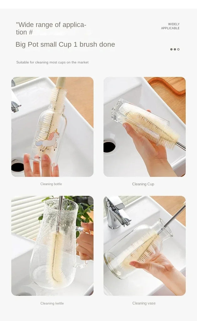 Kitchen Cleaning Tool Drink Bottles Glass Scrubbers Cleaning Brush Wooden Bottle Cleaning Brush With Long Handle For Baby Bottle