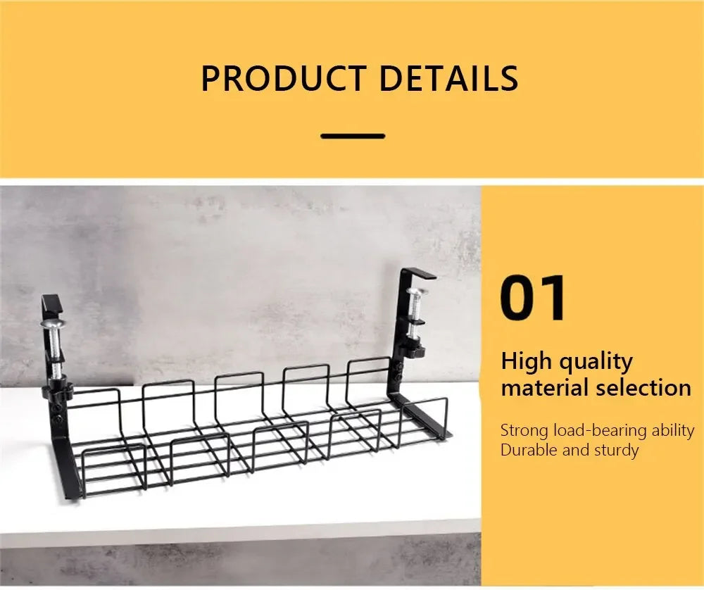 Under Table Storage Rack Metal Cable Management Tray Home Office Desk Wire Organizer No Punching Kitchen Storage Accessories