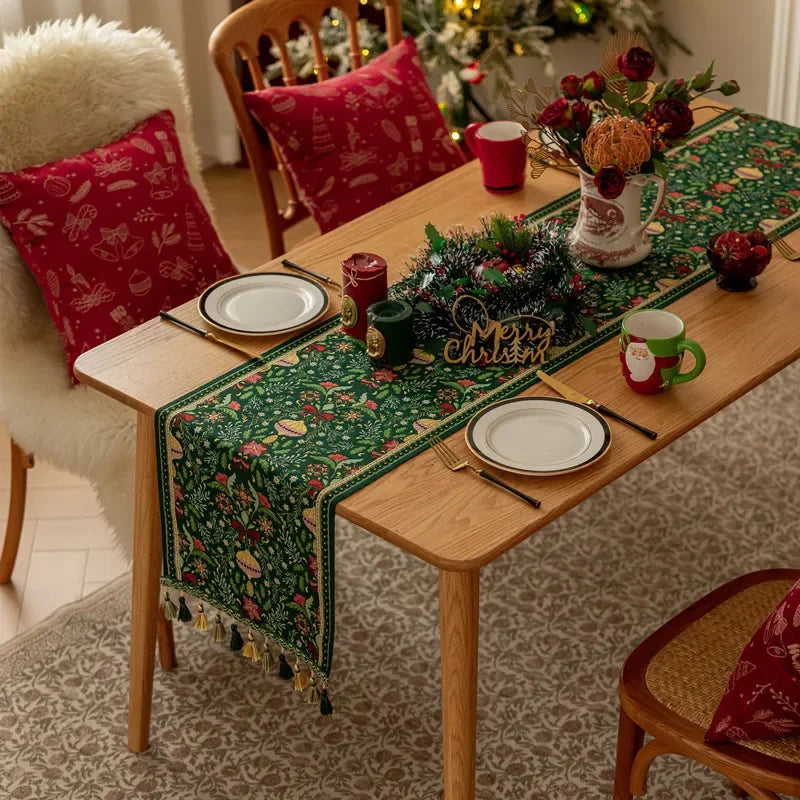 Christmas Snowflake Decoration Table Runner Jacquard Dining Cloth New Year Gift Winter Home Rustic Decor Bed Tail Flag Cover