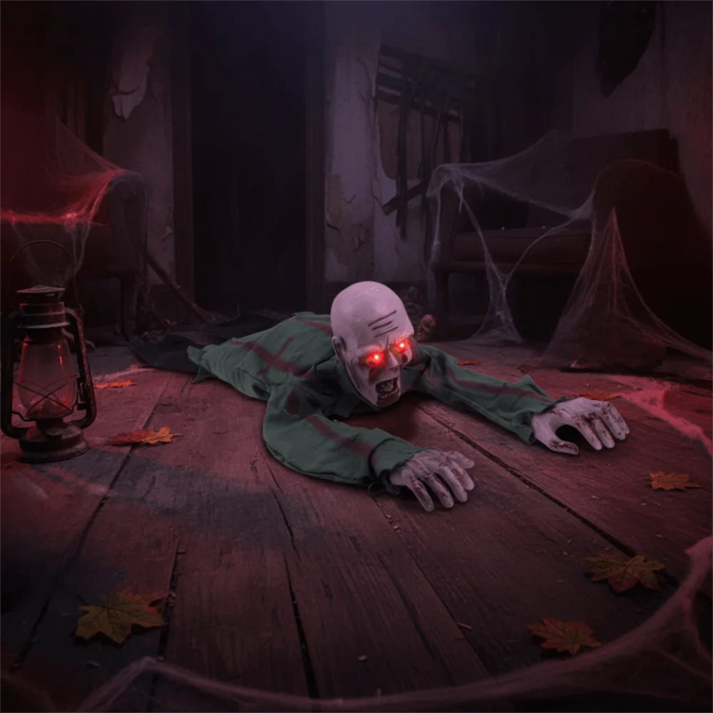 Electric Halloween Crawling Ghost Bald Head Voice-activated Climbing Zombie Figure Realistic Folding Escape Room Climbing Ghost