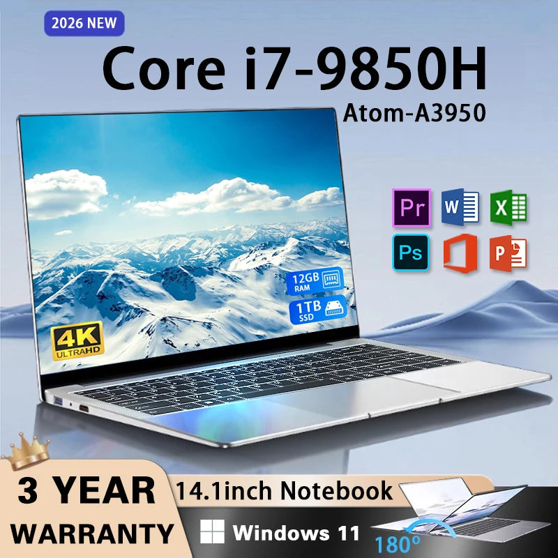 2026 Intel Core i7 9850H Atom A3950 Portable Laptop Computer