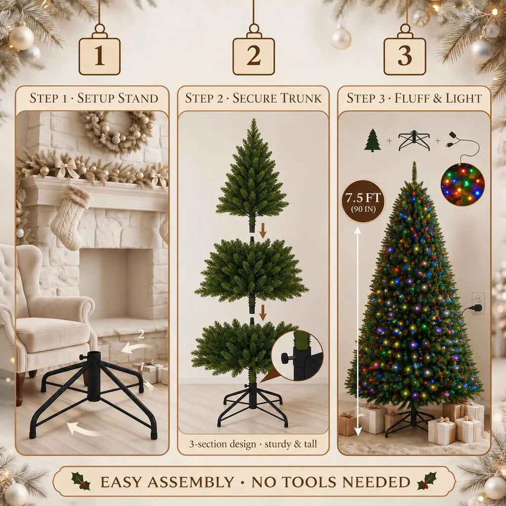 GAOMON 7.5 FT PE PVC Artificial Christmas Tree, Full Green Mixed Branches