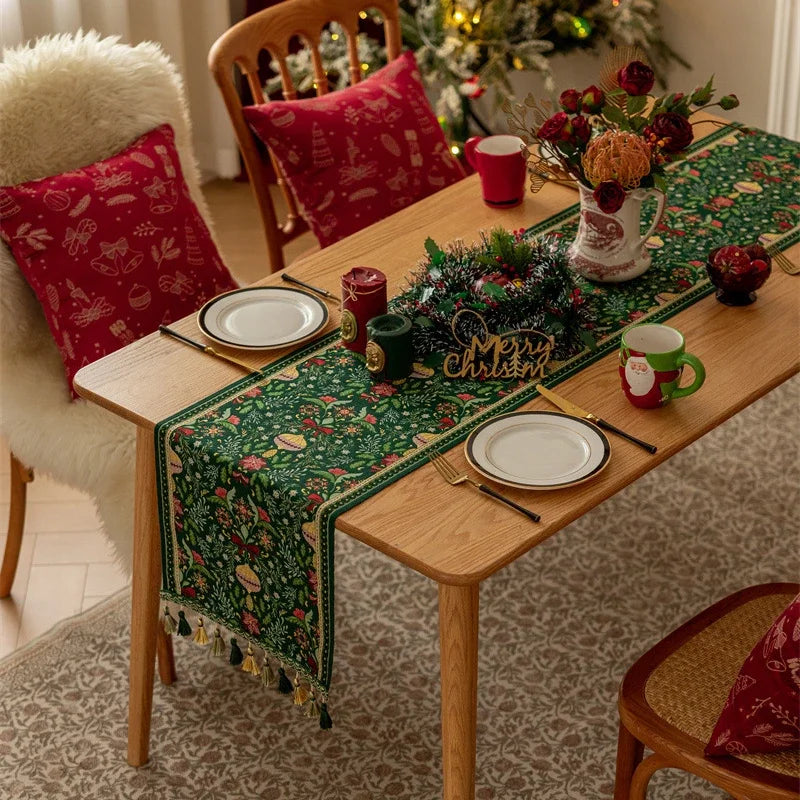 Christmas Snowflake Decoration Table Runner Jacquard Dining Cloth New Year Gift Winter Home Rustic Decor Bed Tail Flag Cover