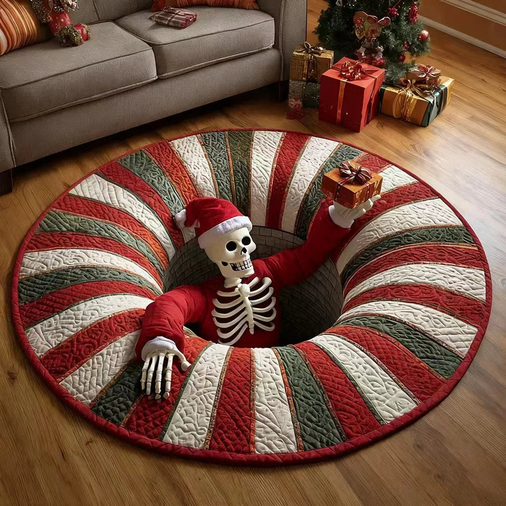 3D Halloween Rug, Skeleton Vortex Quilted Round Rugs