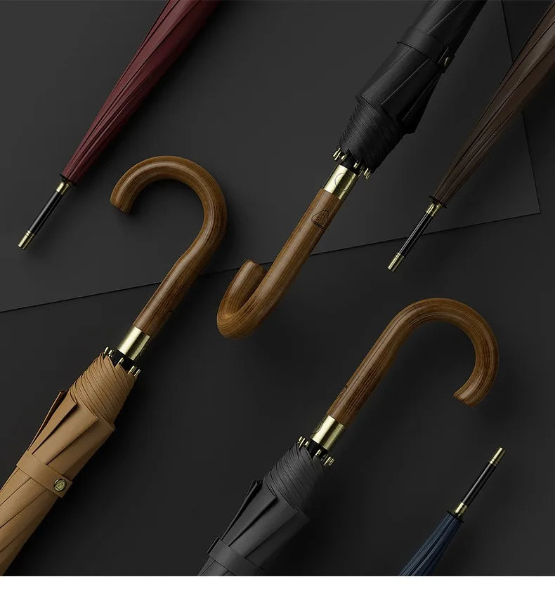 New Wooden Long Handle Luxury Umbrella Men Women, Outdoor 8 Bones Big Golf Rain Umbrella Windproof Strong, 120cm Diameter