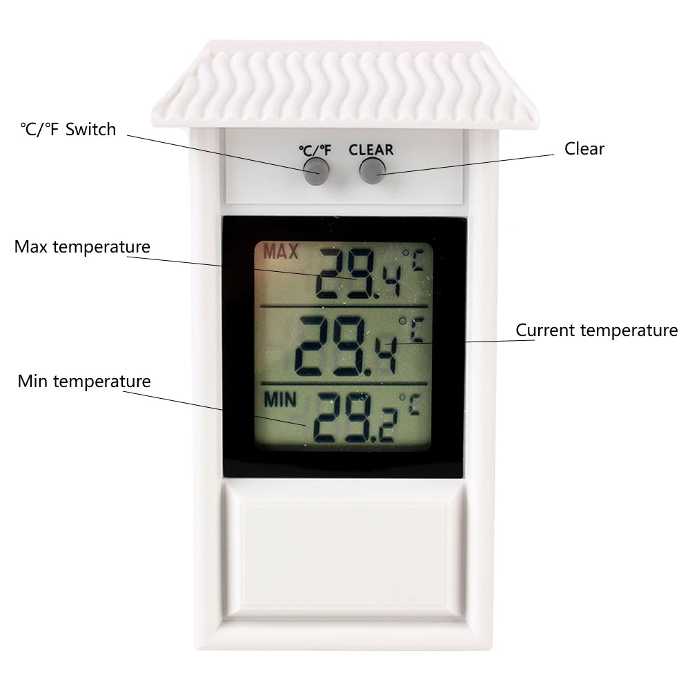 Digital Display Screen for Home Garden Greenhouse Indoor Outdoor Gauge Weather Sensor LCD Electronic Thermometer Max Min