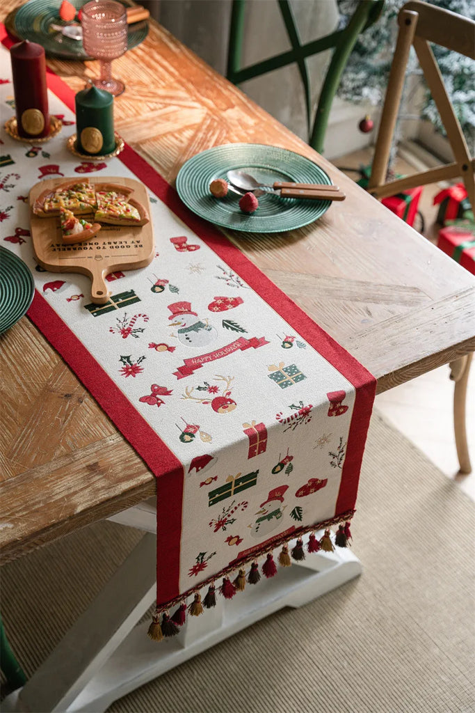 Christmas Snowflake Decoration Table Runner Jacquard Dining Cloth New Year Gift Winter Home Rustic Decor Bed Tail Flag Cover