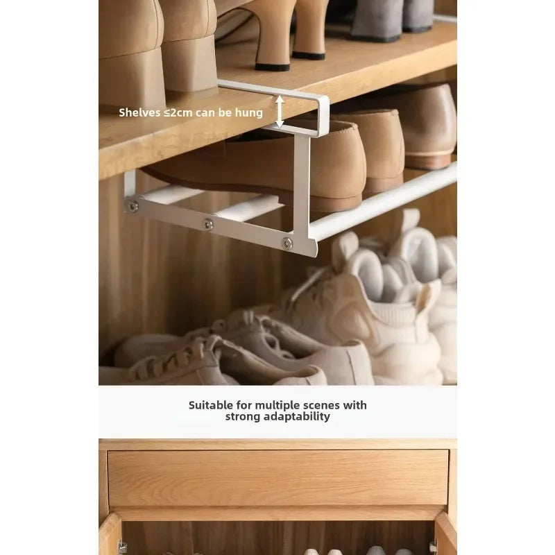 Adjustable Shoe Rack | Space-Saving Layered Organizer For Home Shoe Cabinets | Under-Shelf Shoe Holder With Hanging Basket