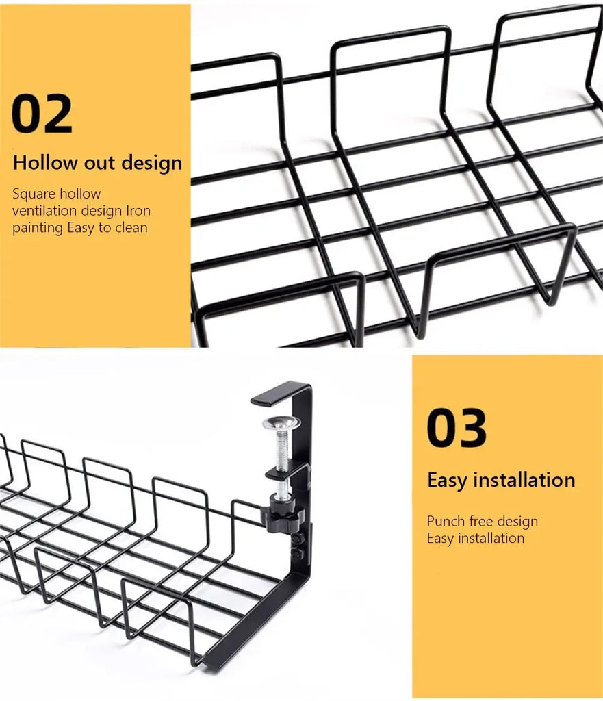 Under Table Storage Rack Metal Cable Management Tray Home Office Desk Wire Organizer No Punching Kitchen Storage Accessories