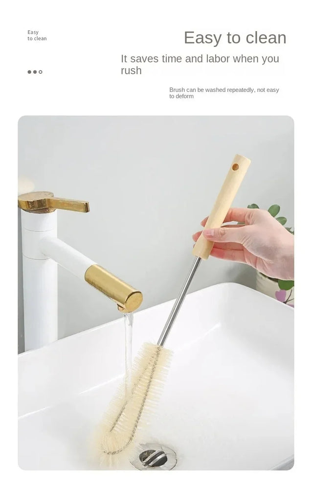 Kitchen Cleaning Tool Drink Bottles Glass Scrubbers Cleaning Brush Wooden Bottle Cleaning Brush With Long Handle For Baby Bottle