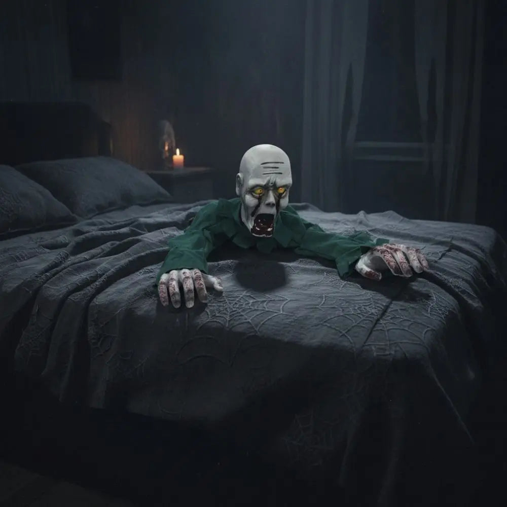 Electric Halloween Crawling Ghost Bald Head Voice-activated Climbing Zombie Figure Realistic Folding Escape Room Climbing Ghost