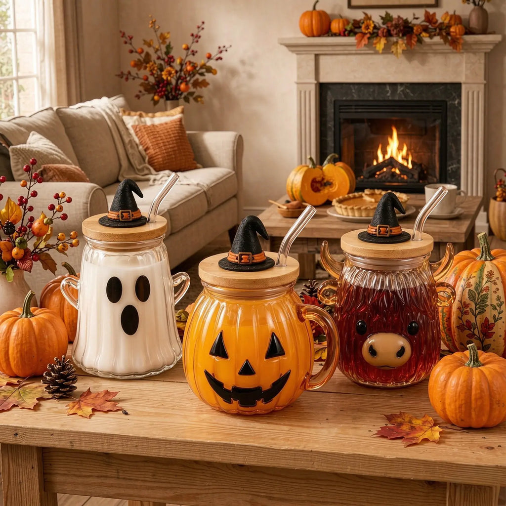 Tumblers Set Halloween Pumpkin Mug Glass Cups Glass Halloween Mugs,Pumpkin Double Wall Freezer Mug