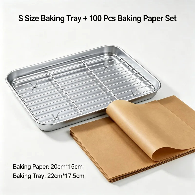 Flat Bottom 430 Stainless Steel Square Plate Oven Safe BBQ Grill Pan Drain Tray Oil Drip Rack Prep Plate for Roasting Grilling