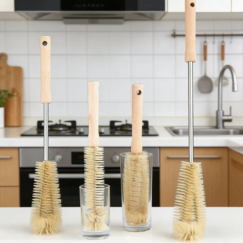 Kitchen Cleaning Tool Drink Bottles Glass Scrubbers Cleaning Brush Wooden Bottle Cleaning Brush With Long Handle For Baby Bottle