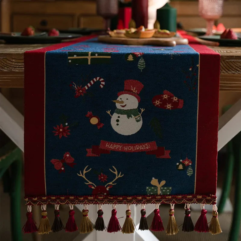 Christmas Snowflake Decoration Table Runner Jacquard Dining Cloth New Year Gift Winter Home Rustic Decor Bed Tail Flag Cover
