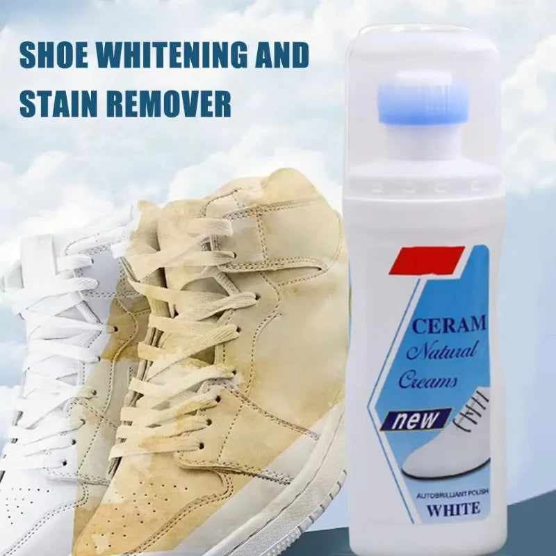 100ml White Shoes Stain Remover Whitening Cream-All-Purpose Cleaning Gel with Brush for Sneakers Leather Shoes without water rin