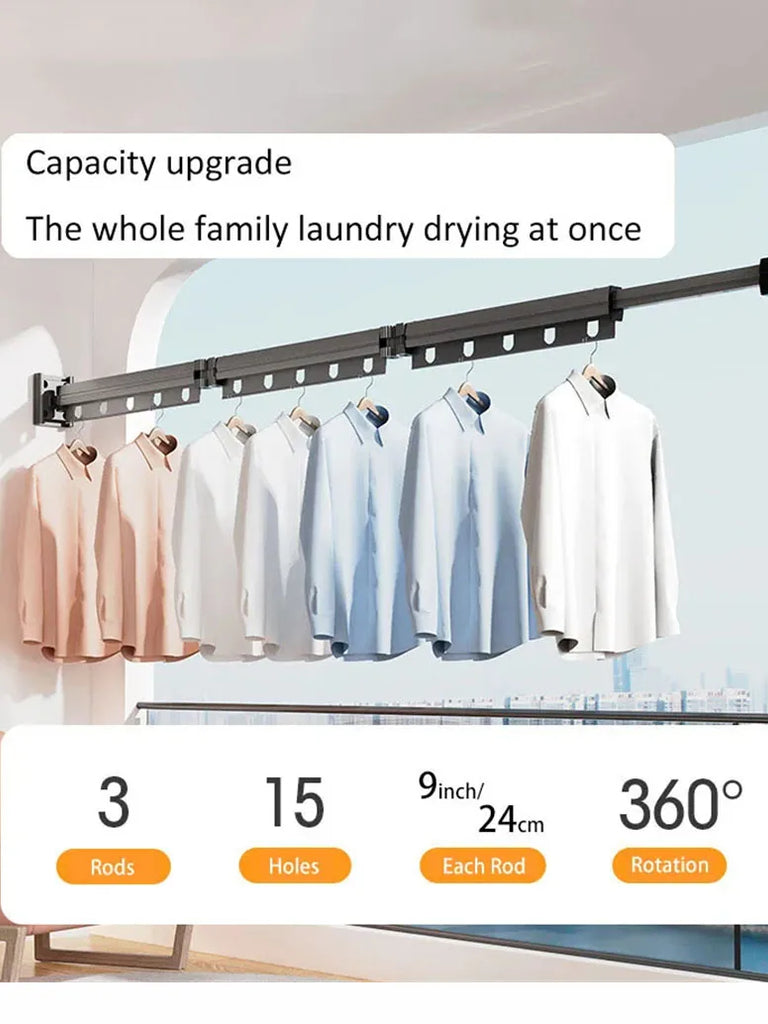 Aluminum Alloy Folding Drying Rack Space Saver Clothes Dryer Wall-mounted Collapsible Drying Rack No Balcony Clothes Hanger