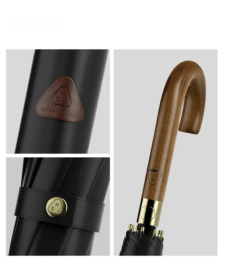 New Wooden Long Handle Luxury Umbrella Men Women, Outdoor 8 Bones Big Golf Rain Umbrella Windproof Strong, 120cm Diameter