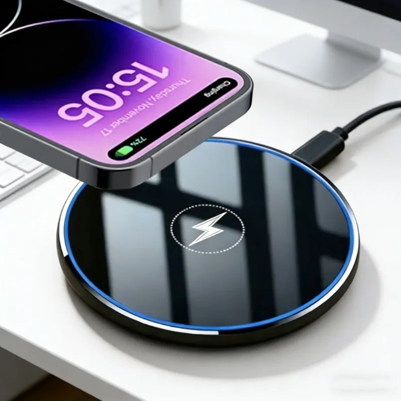Base de carga inalámbrica rápida de 15W compatible con iPhone 17 16 15 14 13 12 Samsung Galaxy S25 S24, alfombrilla de carga inalámbrica apta para fundas