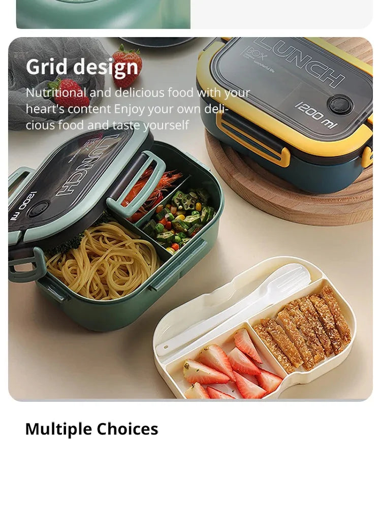 Double Layered Design With Fork And Spoon Fruit Bento Box For Easy Carrying, Microwave Safe, And Convenient Heating Lunch Box