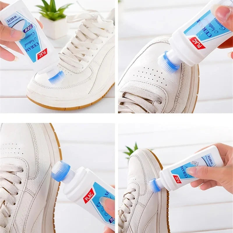 100ml White Shoes Stain Remover Whitening Cream-All-Purpose Cleaning Gel with Brush for Sneakers Leather Shoes without water rin