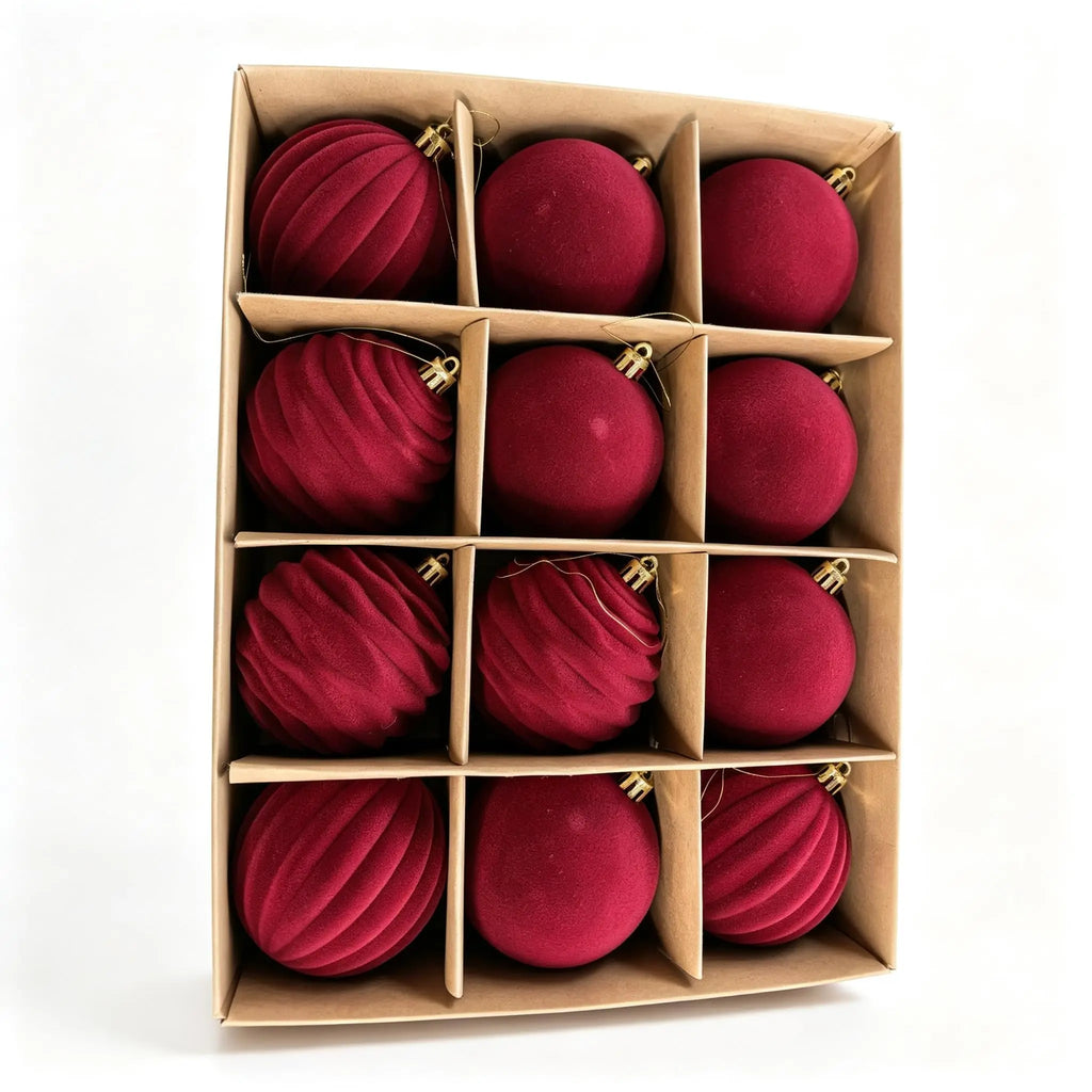 Flocked Velvet Christmas Balls Ornaments, Hanging Christmas Baubles for Christmas Tree Decorations, Farmhouse Holiday Decor