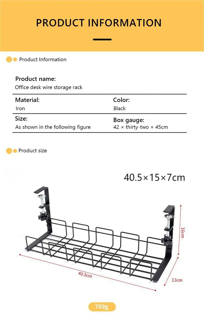 Under Table Storage Rack Metal Cable Management Tray Home Office Desk Wire Organizer No Punching Kitchen Storage Accessories