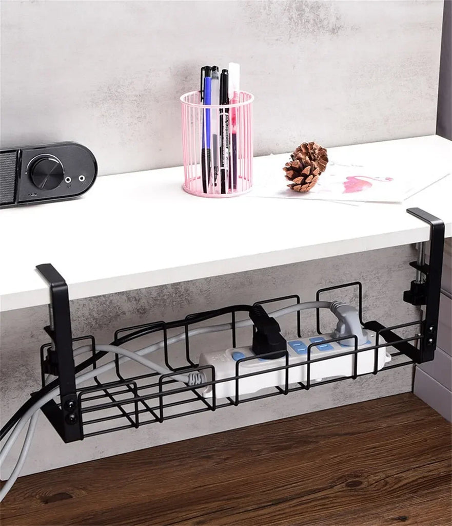Under Table Storage Rack Metal Cable Management Tray Home Office Desk Wire Organizer No Punching Kitchen Storage Accessories