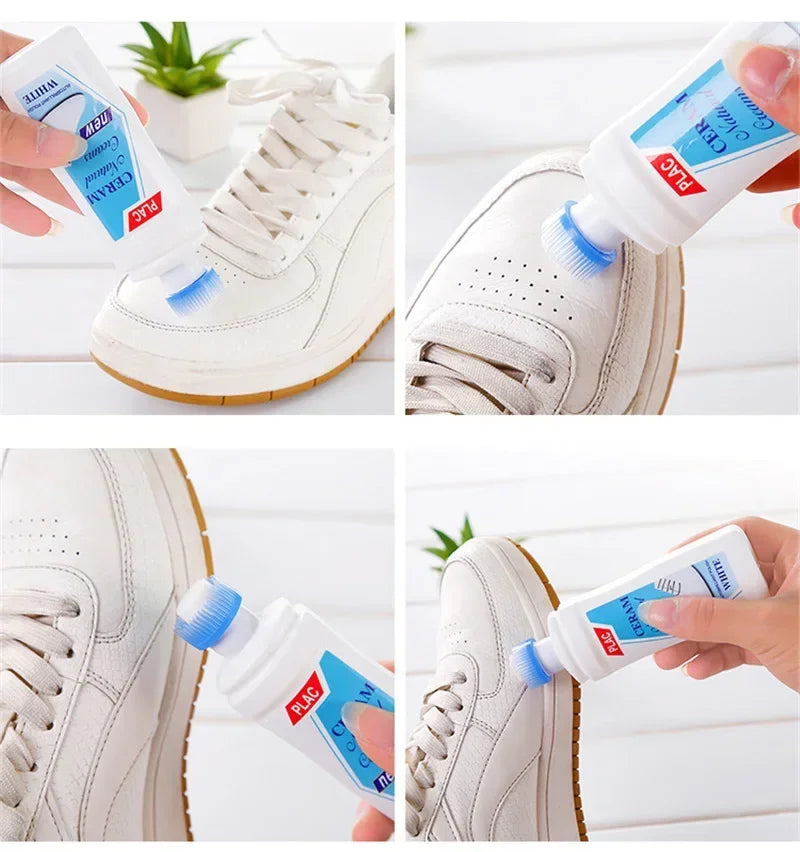100ml White Shoes Stain Remover Whitening Cream-All-Purpose Cleaning Gel with Brush for Sneakers Leather Shoes without water rin