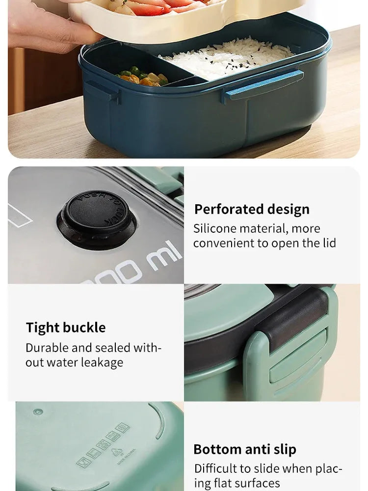 Double Layered Design With Fork And Spoon Fruit Bento Box For Easy Carrying, Microwave Safe, And Convenient Heating Lunch Box