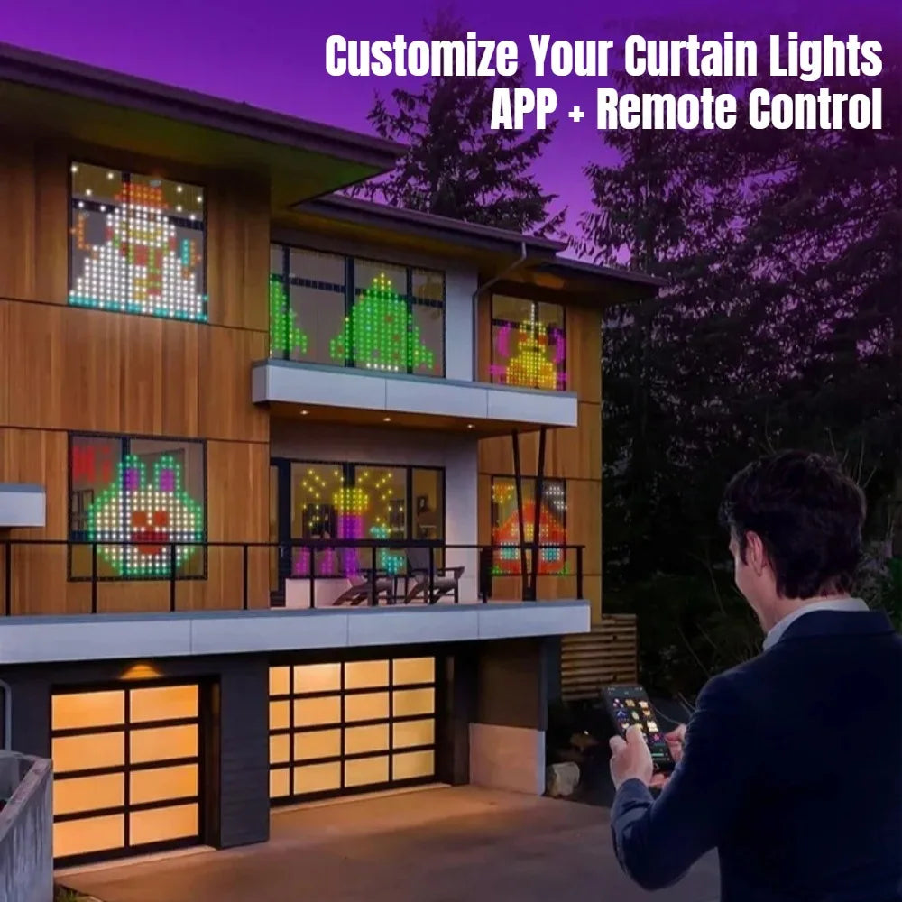 2026 Christmas Decorations Lights Outdoor LED Curtain Fairy Lamp App Control DIY Pattern Waterproof for Wedding Party Home Xmas