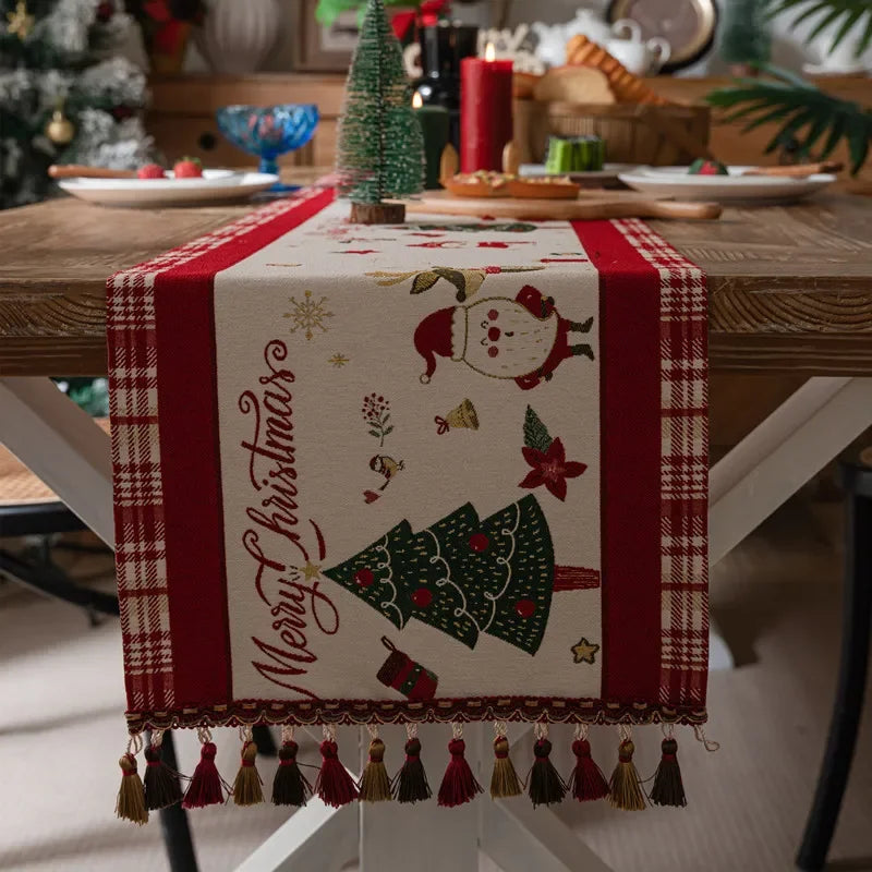Christmas Snowflake Decoration Table Runner Jacquard Dining Cloth New Year Gift Winter Home Rustic Decor Bed Tail Flag Cover